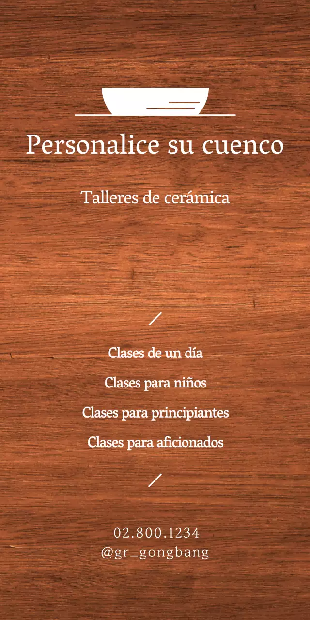 Un sencillo rótulo de taller con texto en blanco e ilustración de un cuenco