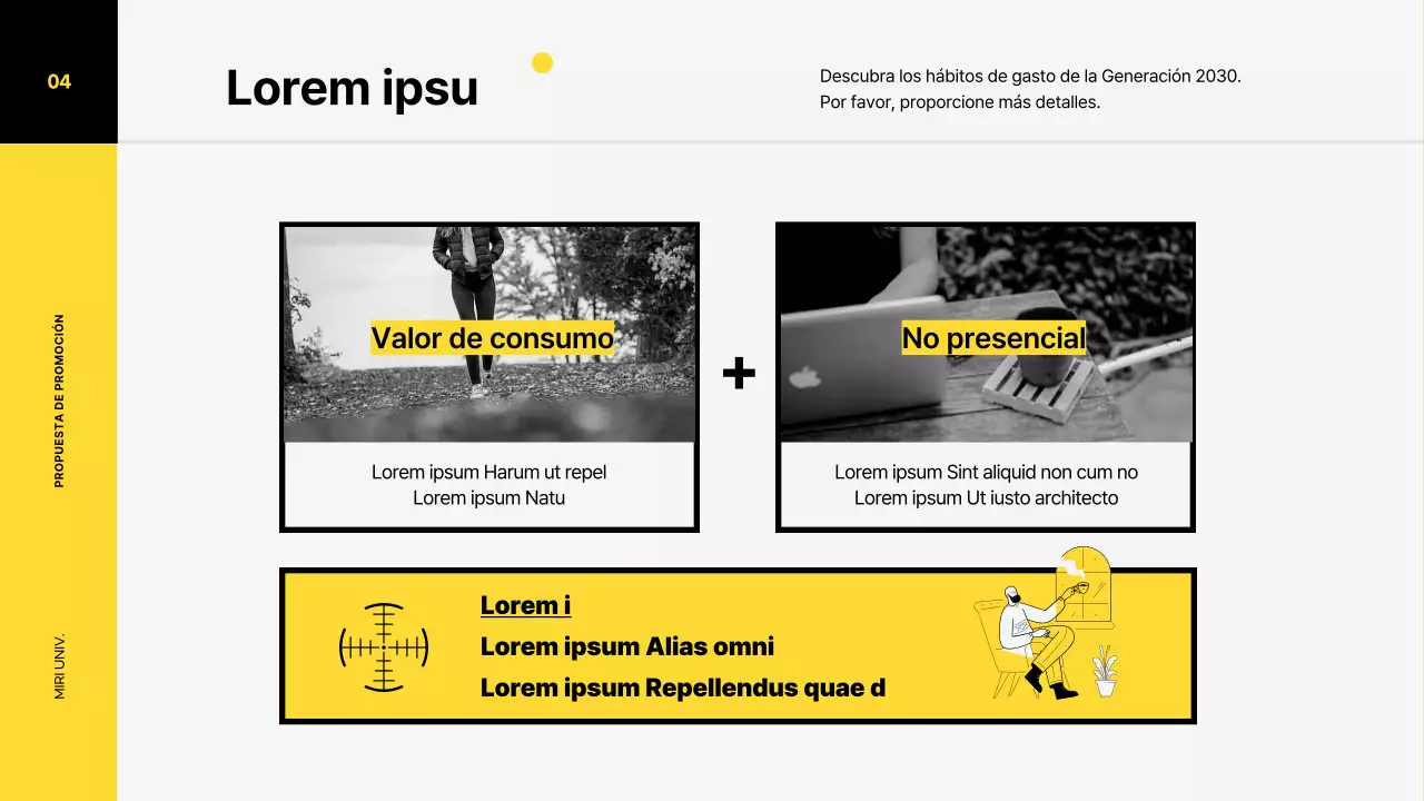 Plan de promoción de marketing para una zapatilla de deporte con un concepto de ilustración de colores vivos en tonos amarillos y negros.