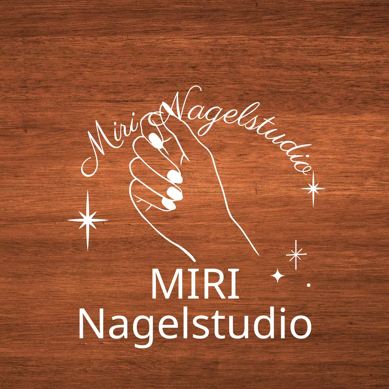 Ein klassisches Nagelstudio-Schild mit weißem Text und einer Illustration einer Sternhand.