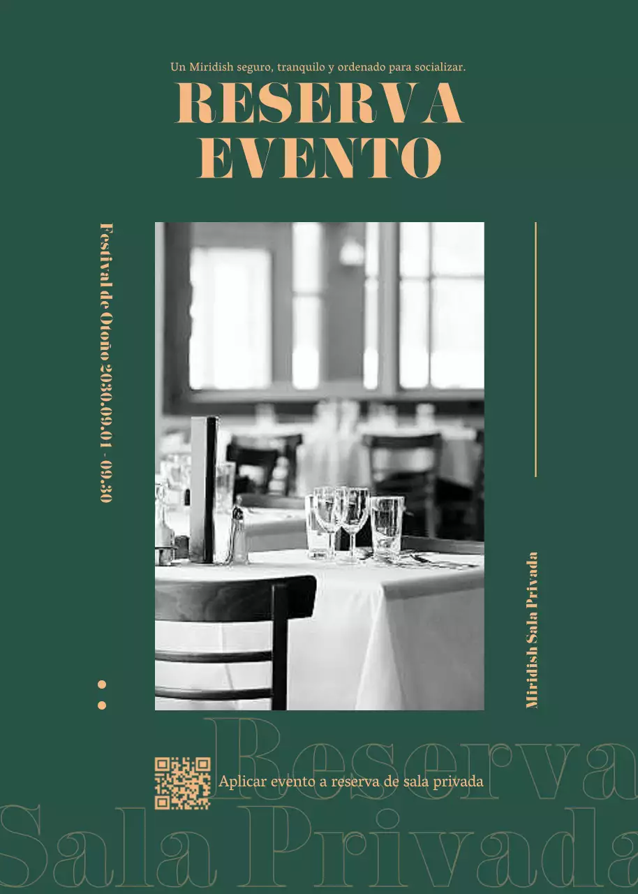 Un sencillo evento de reserva de mesa con fondo verde oscuro