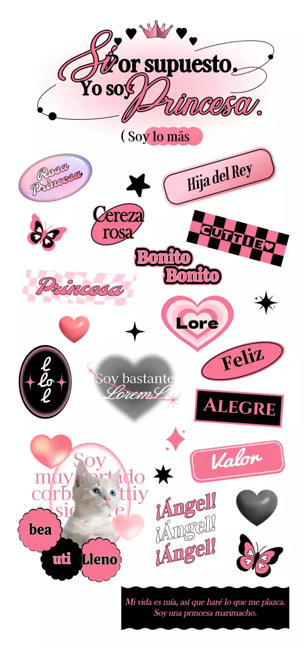 Diseño de texto con elementos conceptuales para adolescentes en negro y rosa