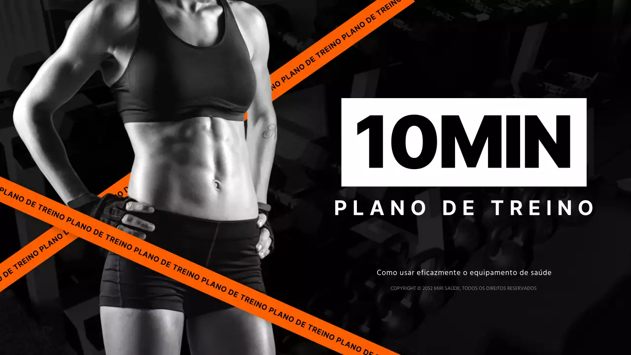 Plano de treino de fitness de 10 minutos em preto e laranja