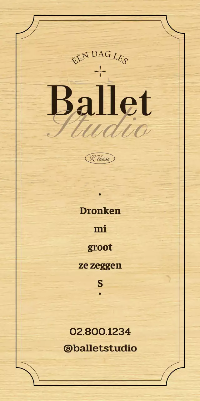 Een klassiek balletschoolbord met zwarte en bruine tekst en illustraties.