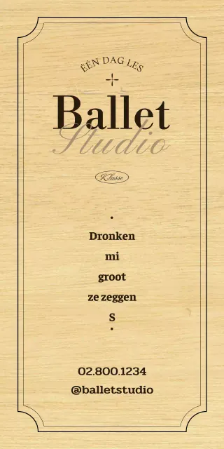 Een klassiek balletschoolbord met zwarte en bruine tekst en illustraties.