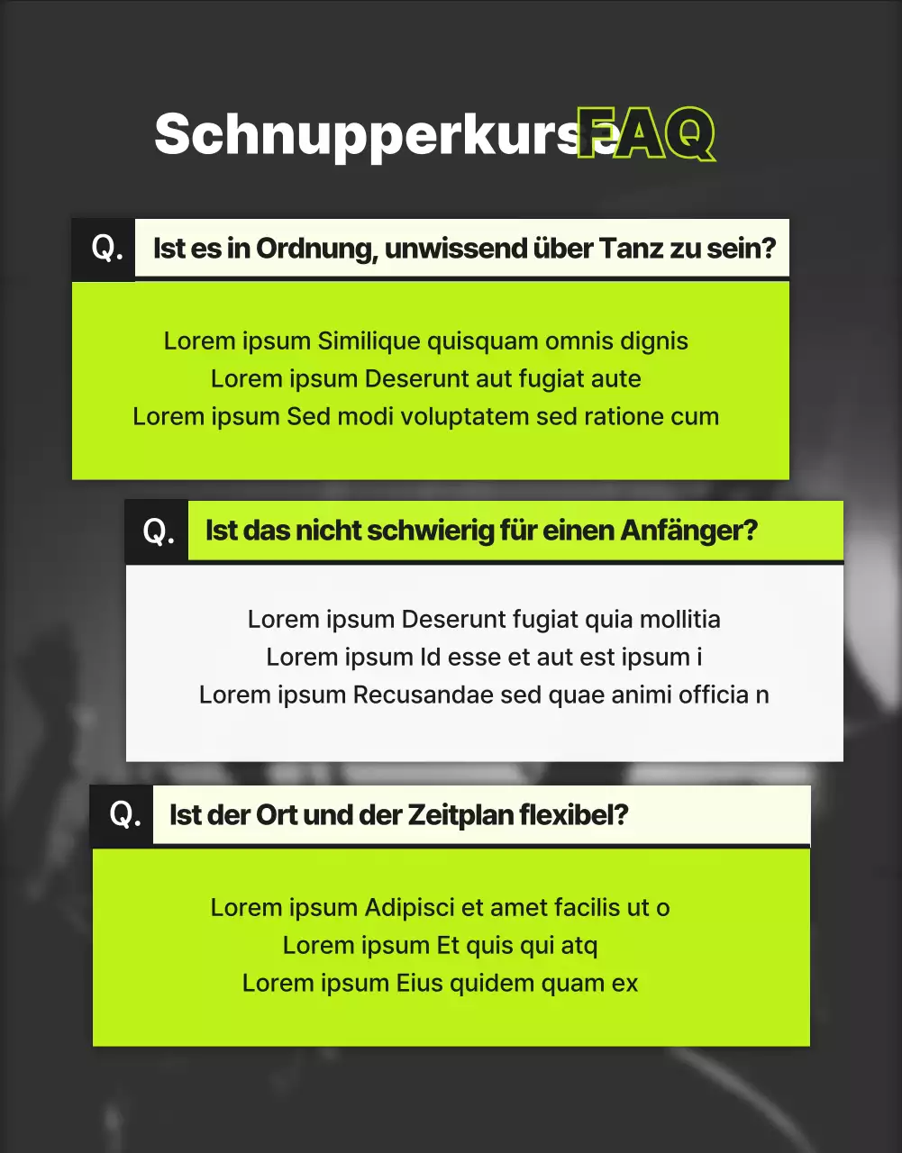 Trendiger Tanzunterricht in Neon und Schwarz