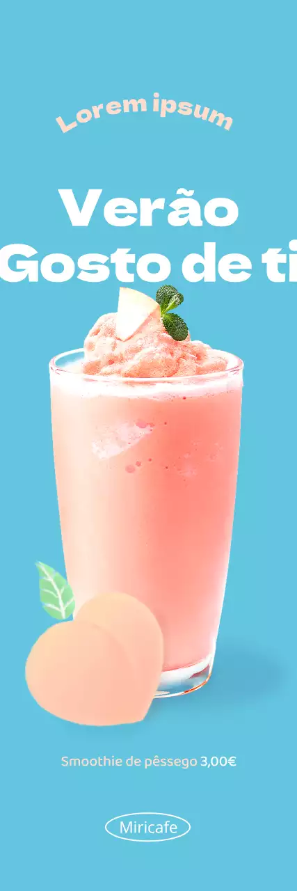 Apresentação de um menu de verão de um café simples com um fundo azul claro