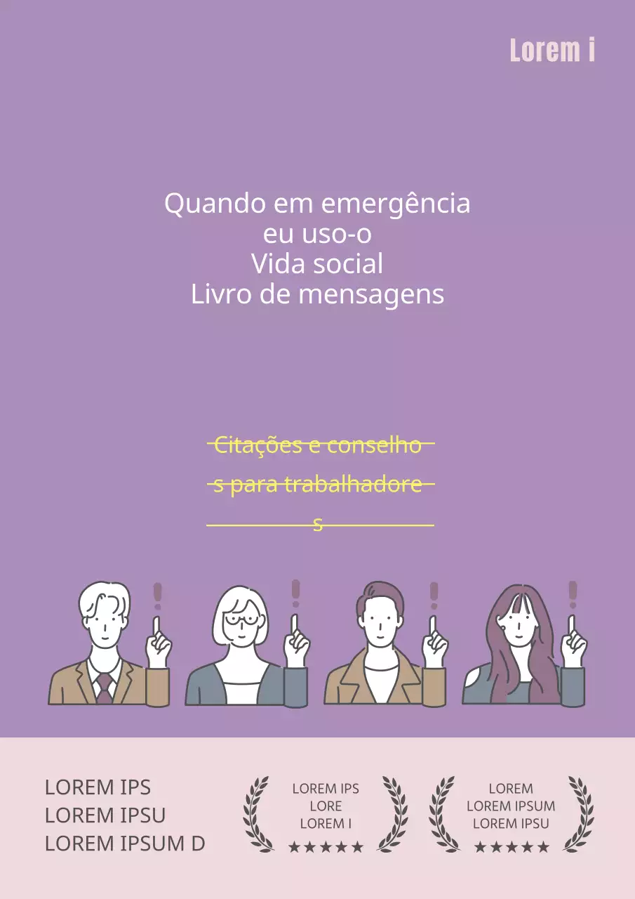 Caderno de vida social com ilustrações roxas e temáticas