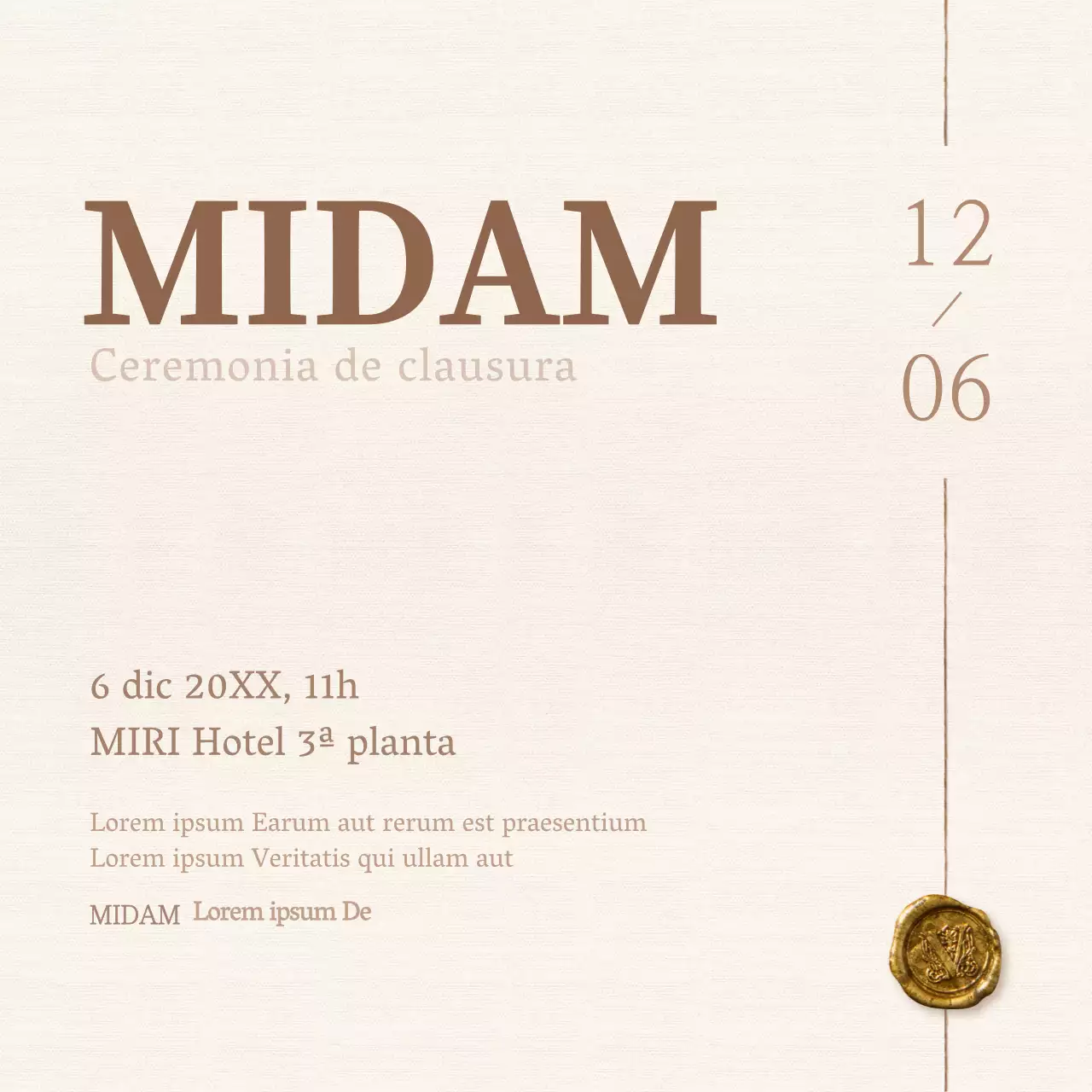 Invitación a la ceremonia de clausura en marfil y marrón