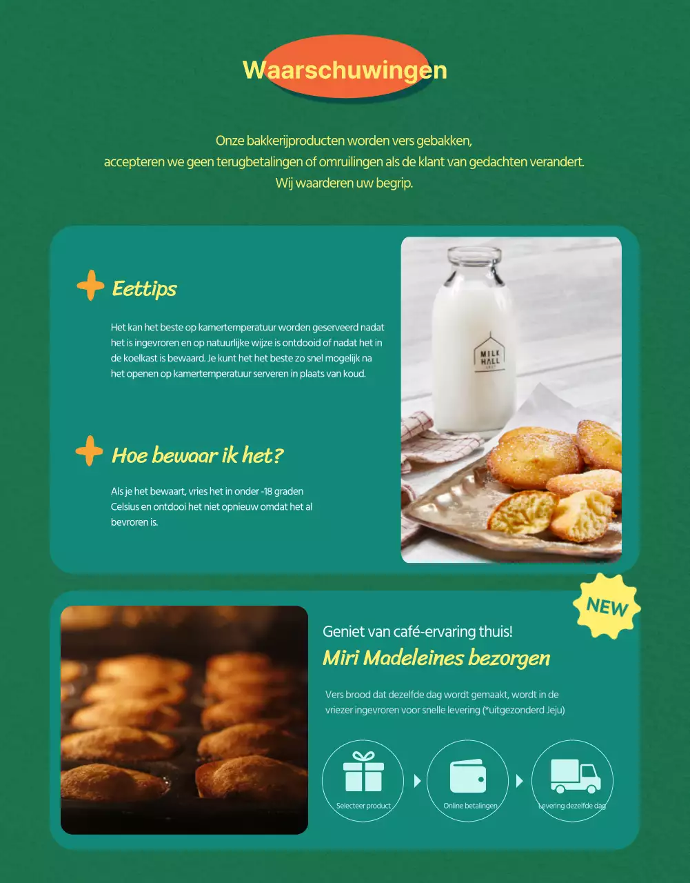 Verkoop kant-en-klare madeleines met een groene achtergrond