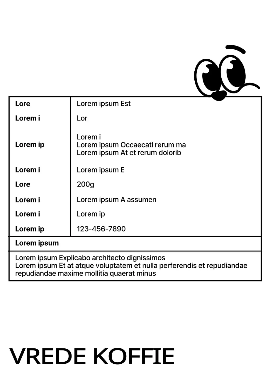 Koffiebonen met een schattig ontwerp met een illustratie van een zwart koffiekopje