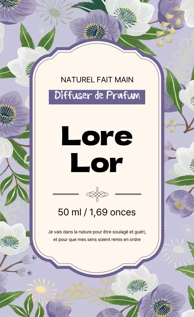 Étiquette de parfum vintage avec illustration violette