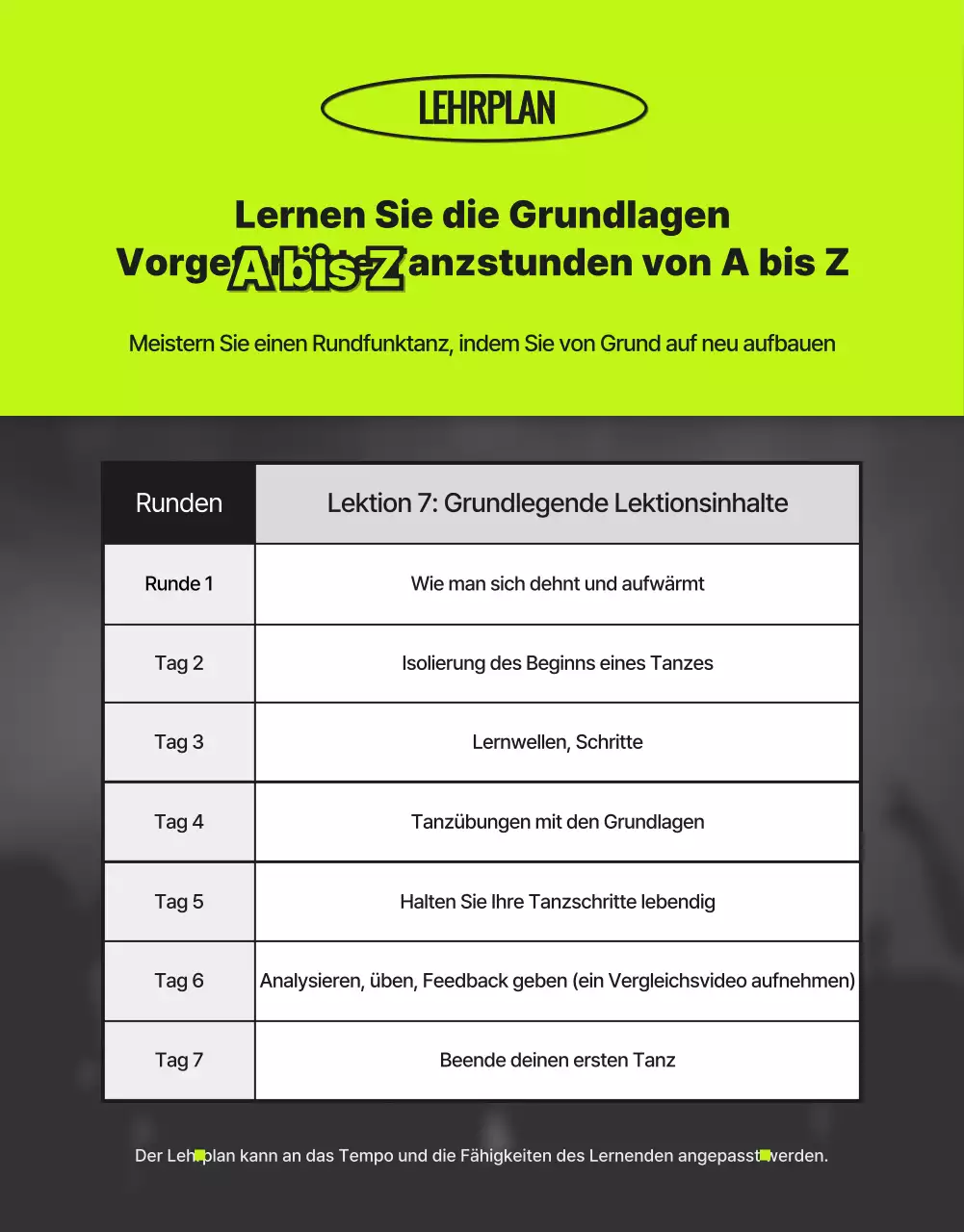 Trendiger Tanzunterricht in Neon und Schwarz