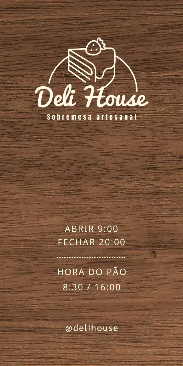 Sinalética de café de sobremesas com texto em marfim e ilustração de linhas de bolos