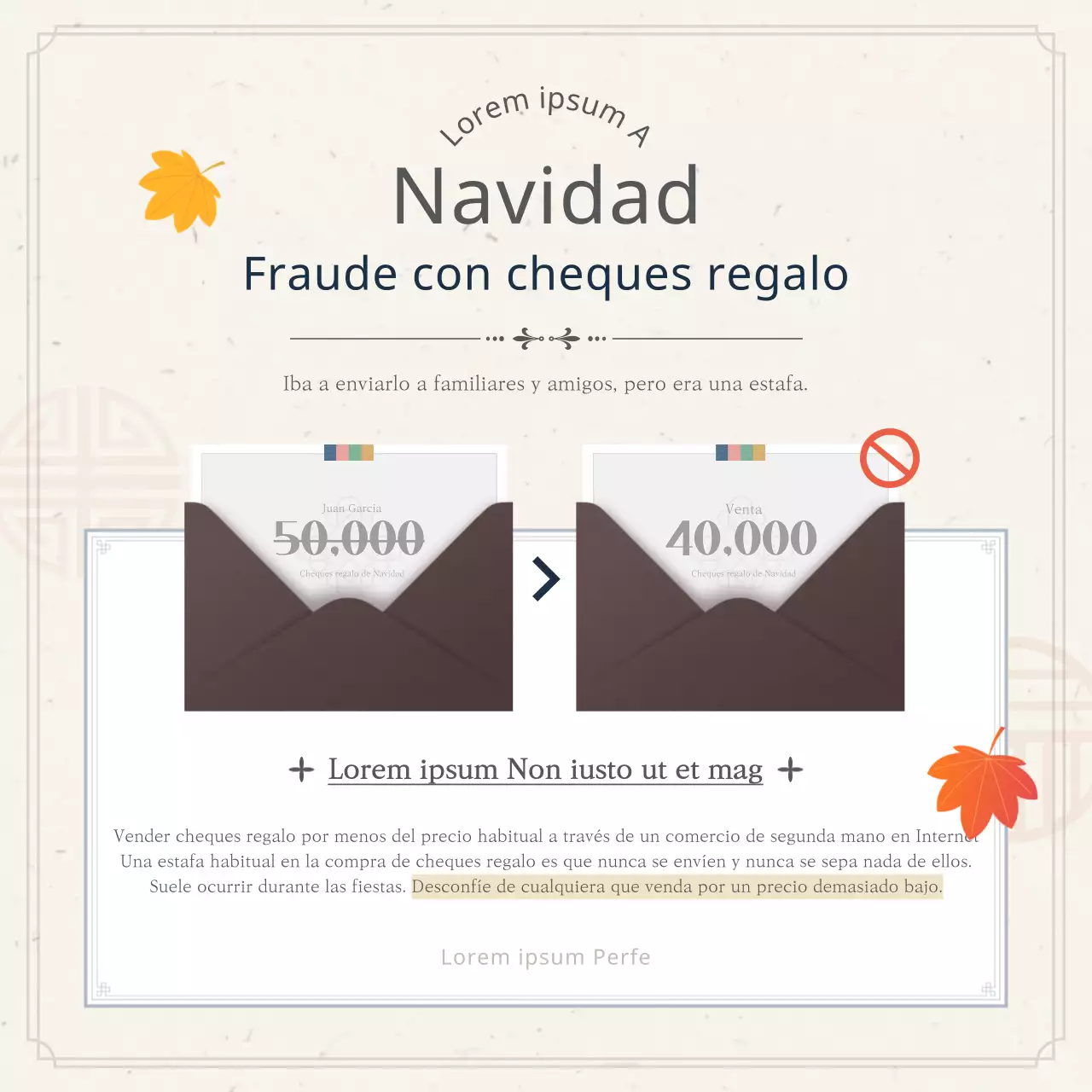 Cuidado con los vales de regalo azul marino y beige de Acción de Gracias