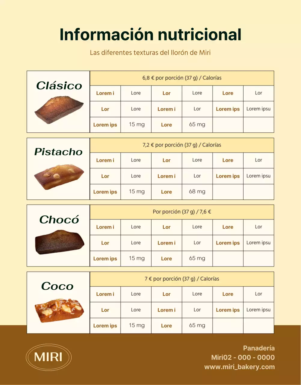 Presente la información sobre el postre en una moderna combinación de colores marfil, como en un café.