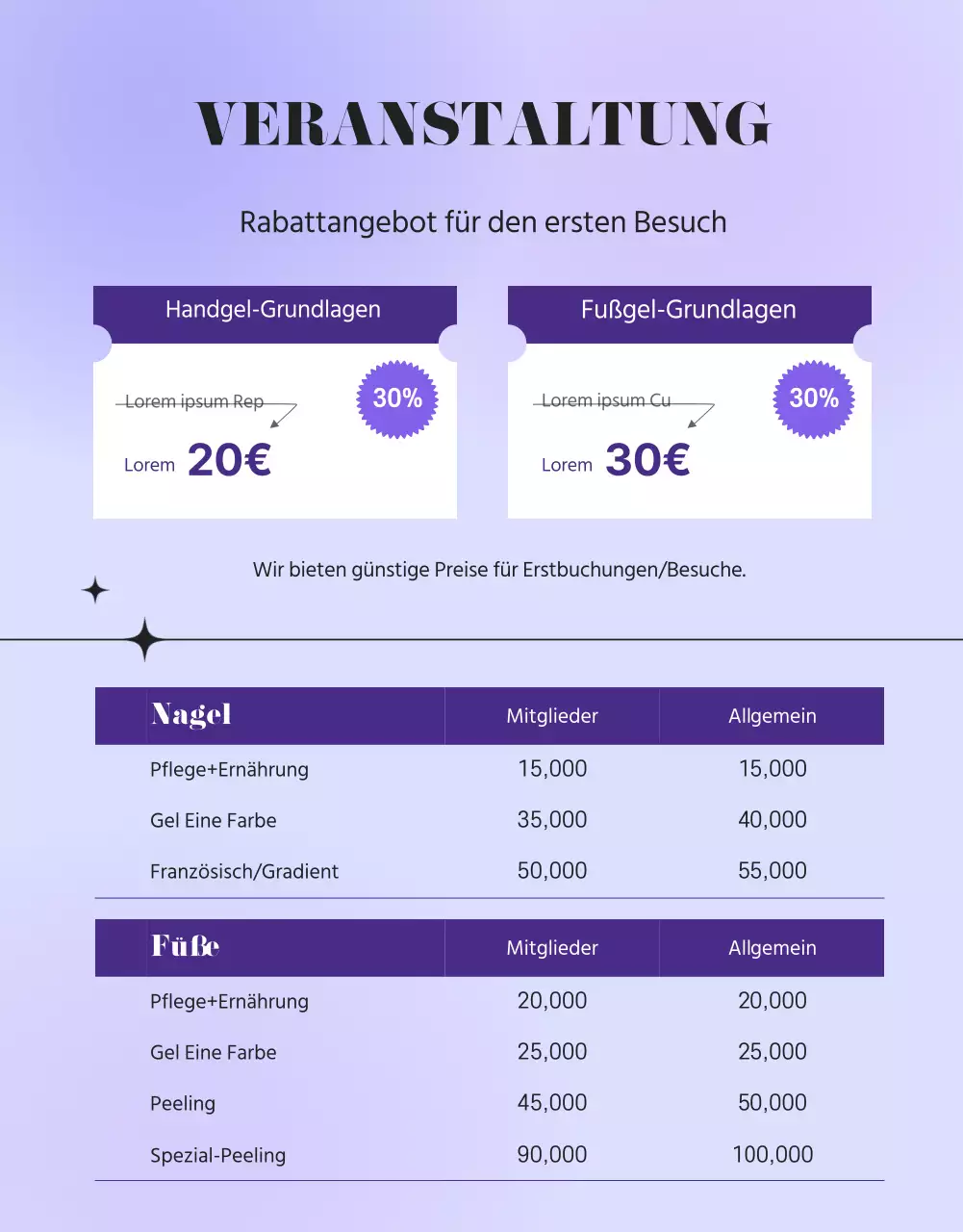 Förderung eines violetten, sentimentalen Nagelstudios