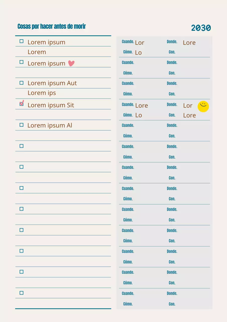 Una lista de cubos turquesa y marrón