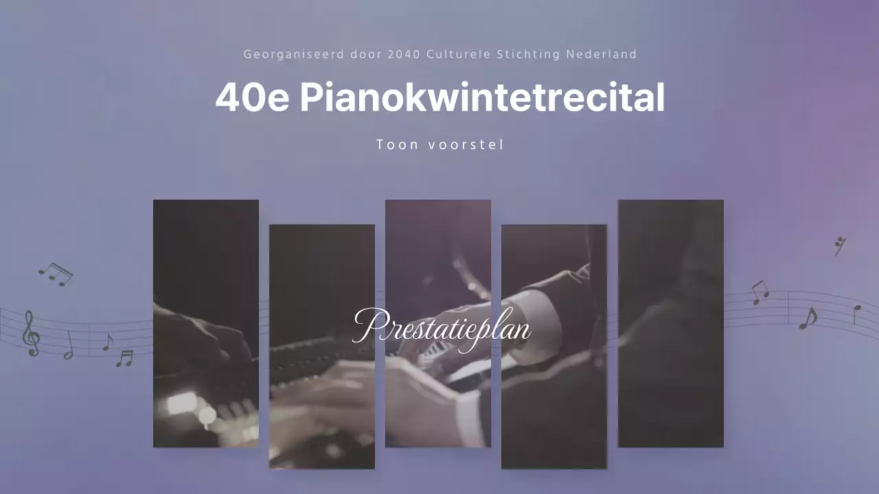 Een programma voor een pianorecital in rustgevende paarse pasteltinten.
