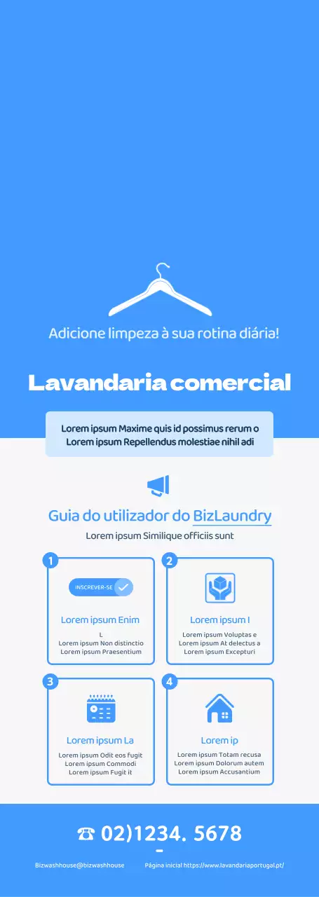 Guia do utilizador da lavandaria de estilo simples, fresca e azul