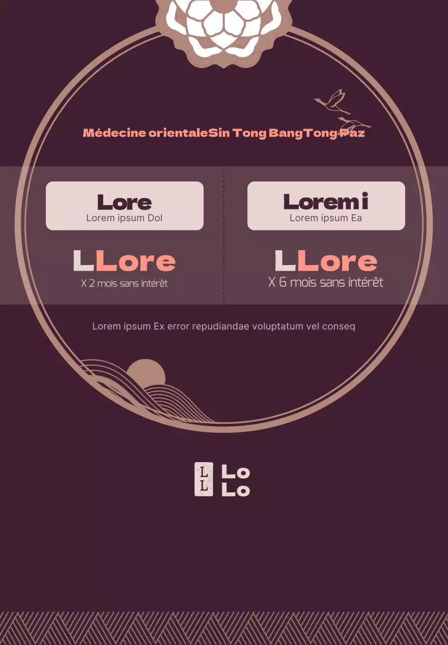 Guide des produits de médecine orientale à cadre traditionnel en violet foncé et blanc