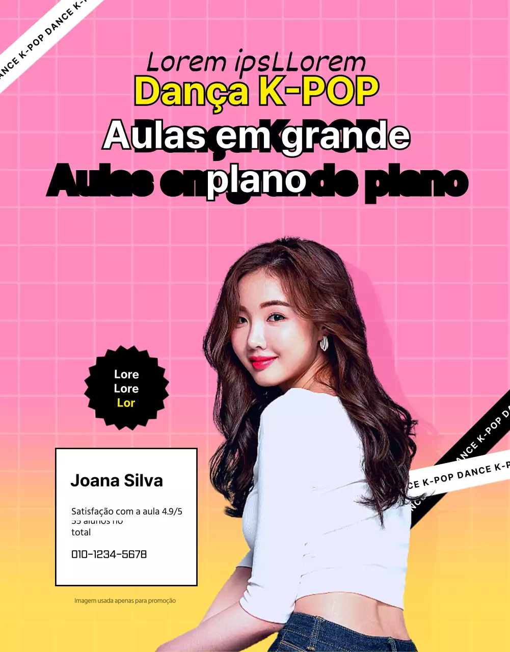 Aulas particulares de dança de ídolos K-pop em rosa e amarelo, frescas e modernas