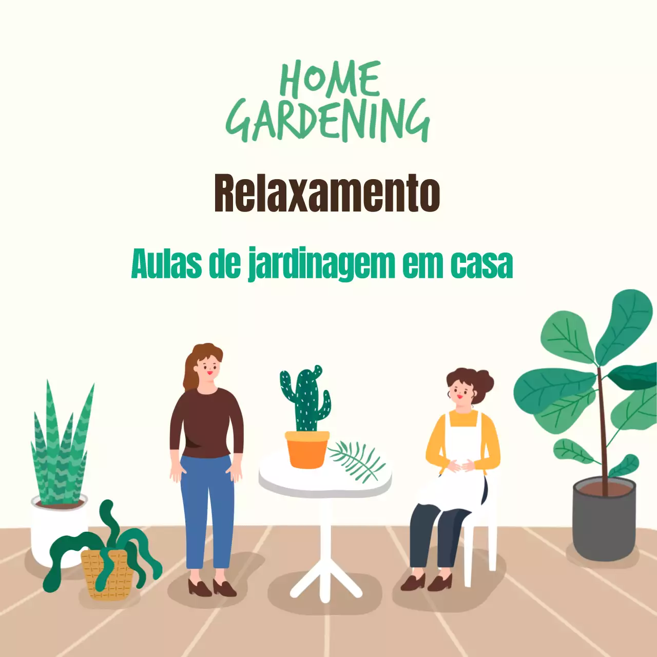 Promover uma aula de jardinagem doméstica minimalista em marfim e verde