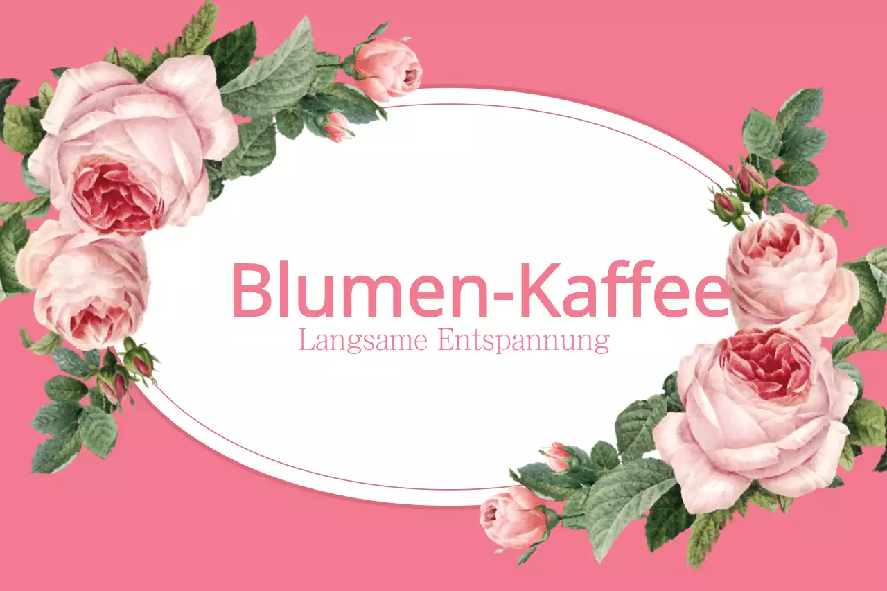 Werbung für ein Blumencafé mit einem Foto von rosa Rosen