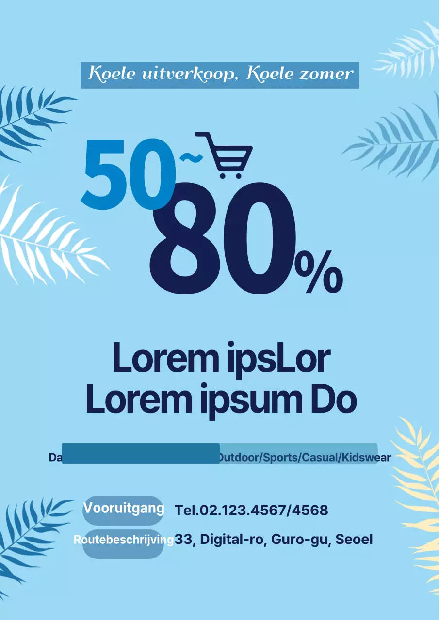 Promoot een zomeruitverkoop met een blauwe botanische bladillustratie