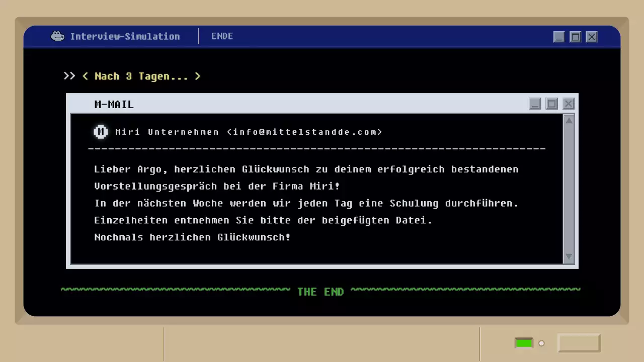 Simulation eines Vorstellungsgesprächs mit einem schwarzen Retro-Schlamm-Spielkonzept