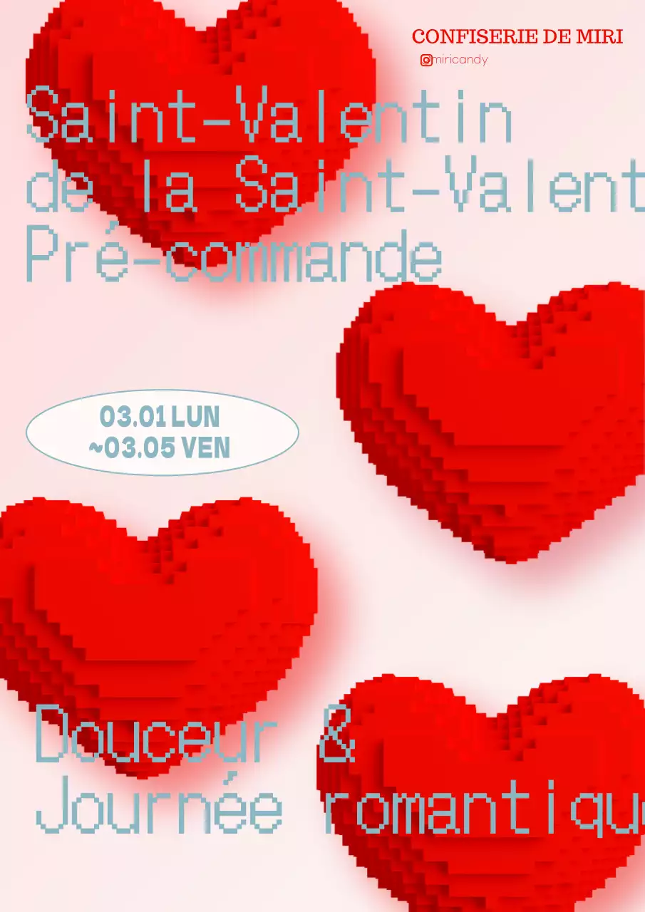 Un cœur rouge en Pixel Art pour la promotion d'un magasin de bonbons à l'occasion de la Journée Blanche