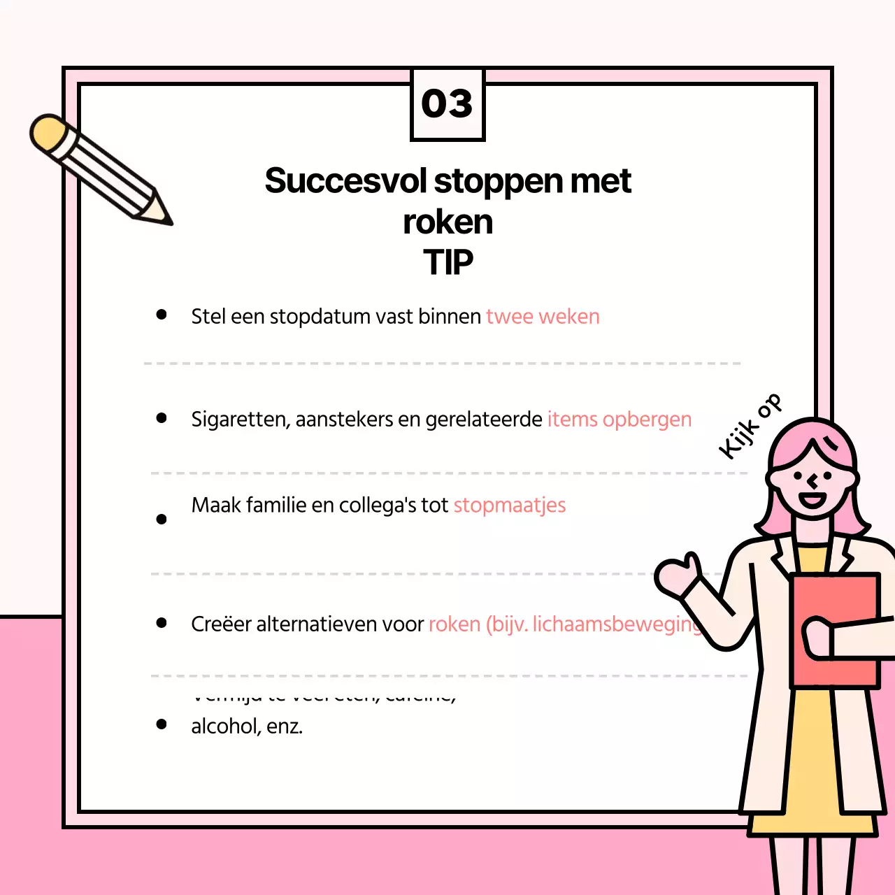 Schattige illustratie van de effecten van stoppen met roken in lichtblauw en roze