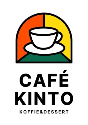 Promotie cafe logo bewegwijzering met kleurrijke koffie illustratie concept