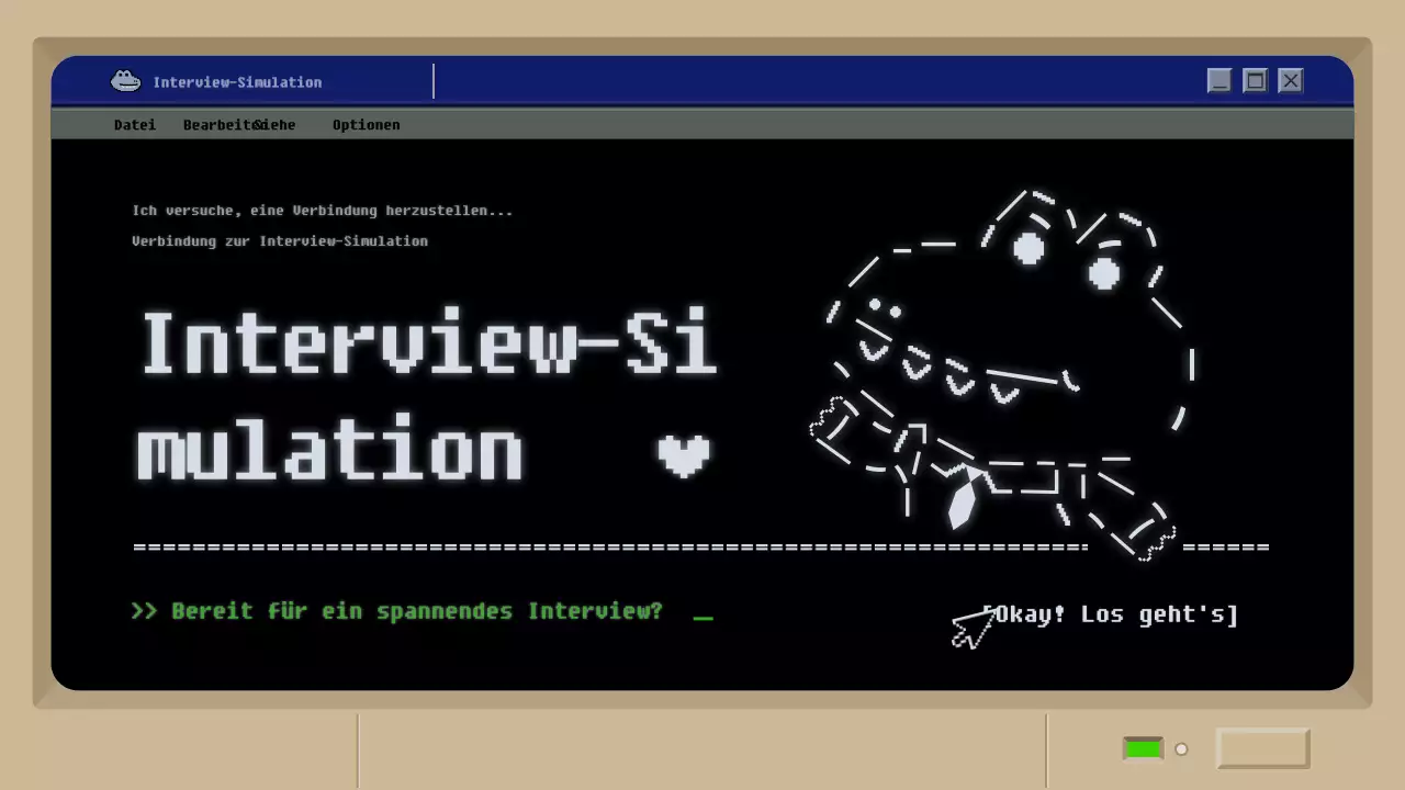 Simulation eines Vorstellungsgesprächs mit einem schwarzen Retro-Schlamm-Spielkonzept