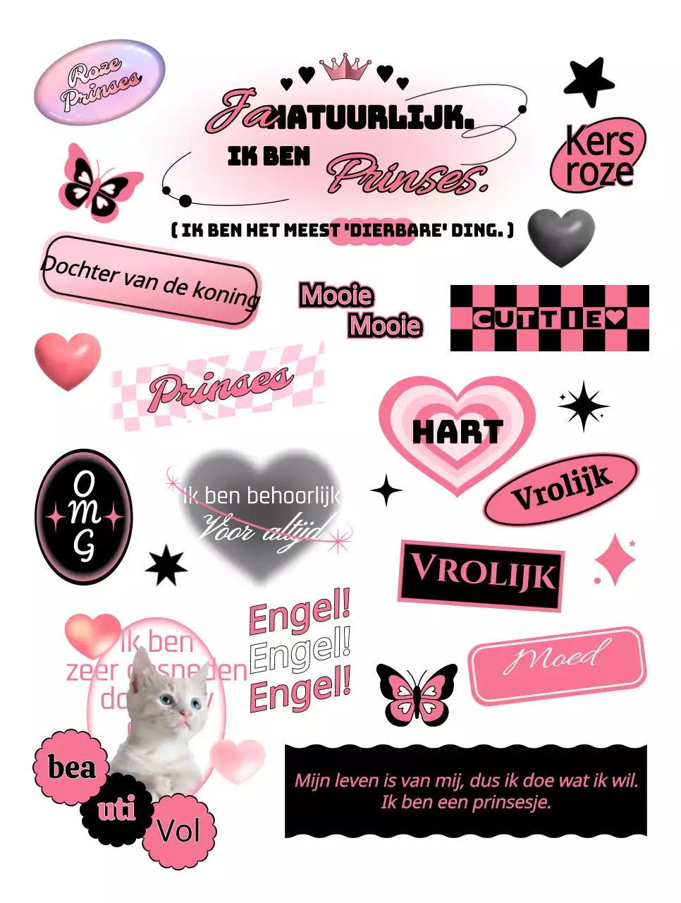 Tekstontwerp met zwarte en roze tienerconceptelementen