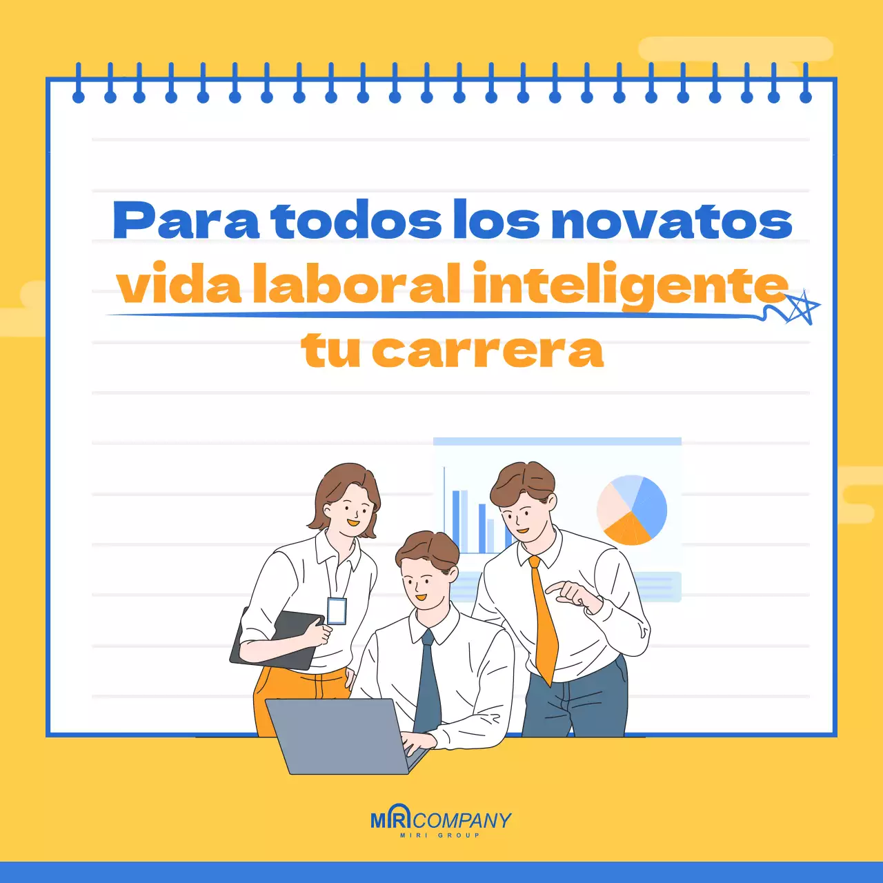 Concepto de ilustración azul y amarilla Cómo informar bien en el trabajo CardNews
