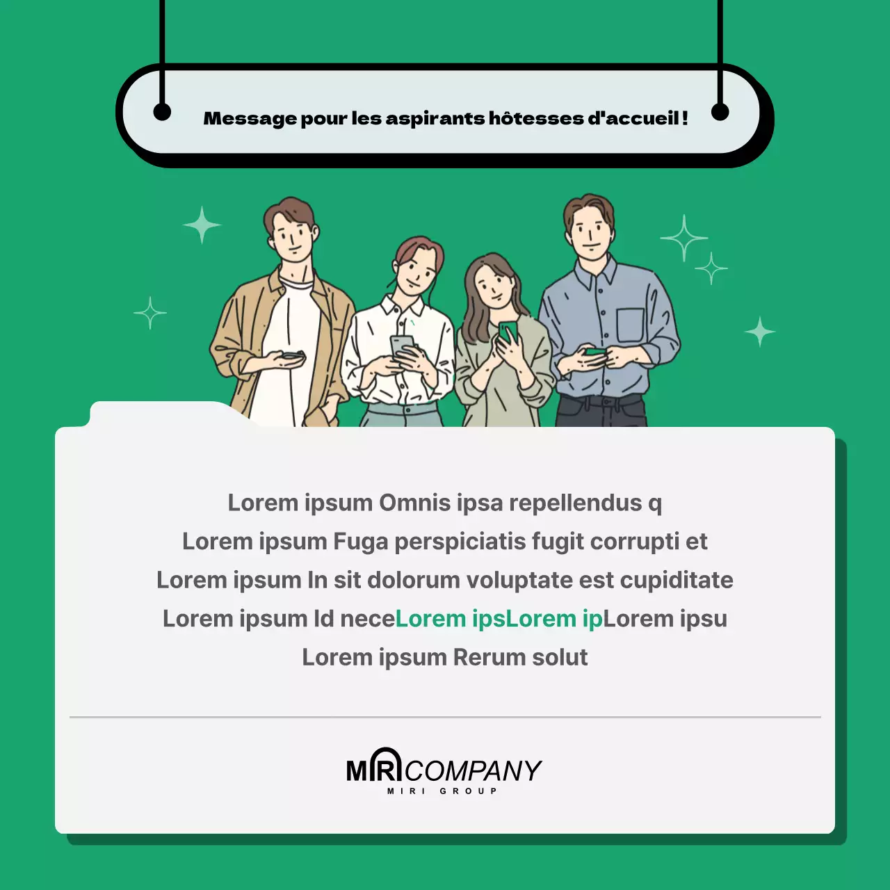 Description du poste Ressources humaines dans des tons clairs et verts Responsabilités clés Entretien Compétences de base