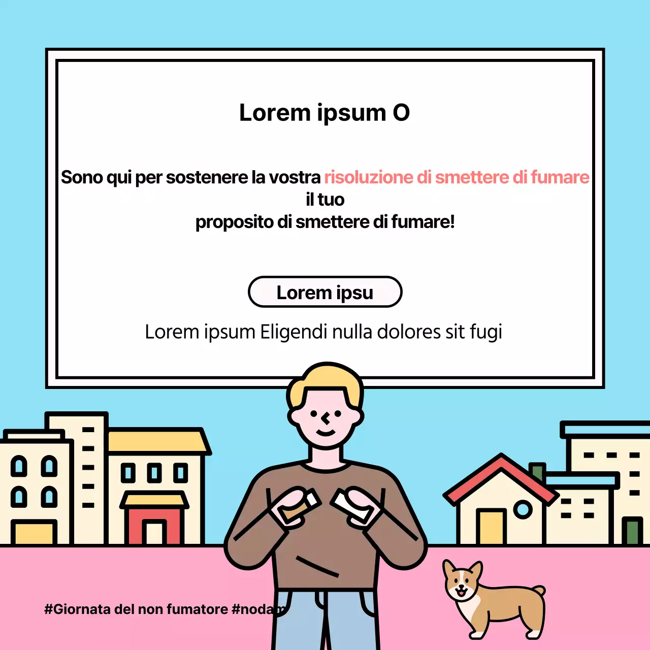 Simpatica illustrazione degli effetti dello smettere di fumare in azzurro e rosa