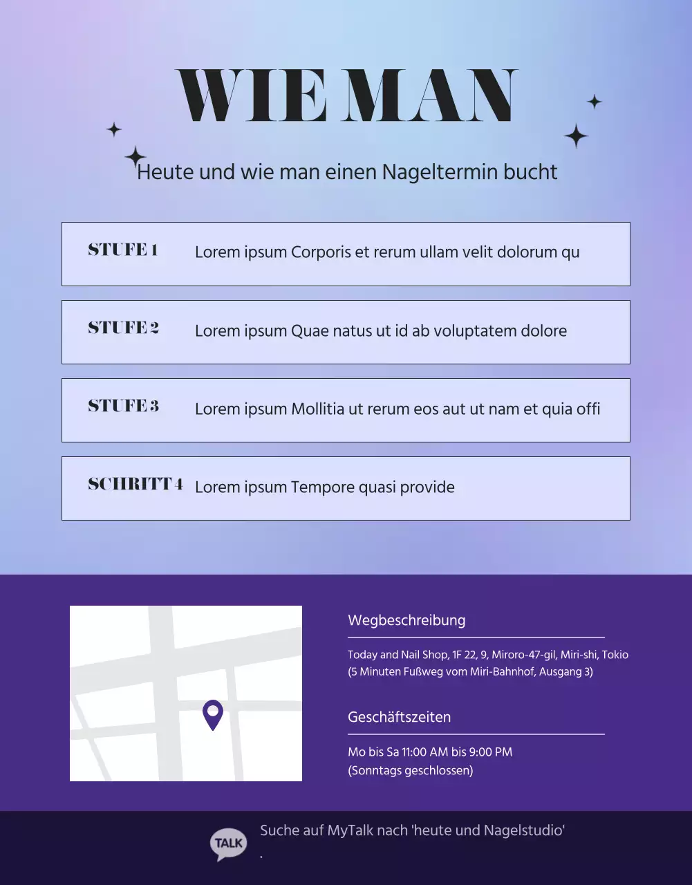 Förderung eines violetten, sentimentalen Nagelstudios