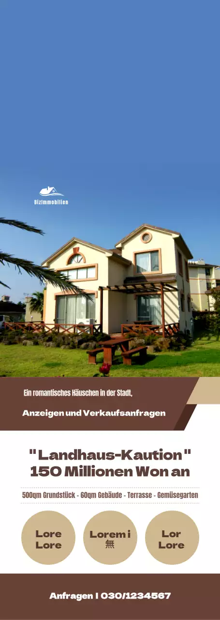 Ein einfacher Stil in Gelb und Braun für die Ankündigung und Bewerbung von Immobilienangeboten und Verkaufsanfragen