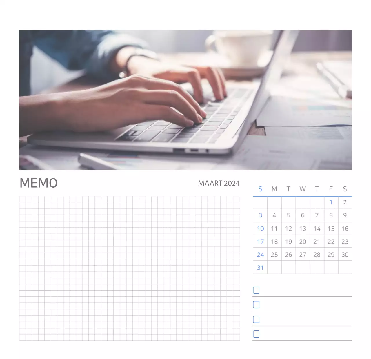 Witte, strakke bureaukalender