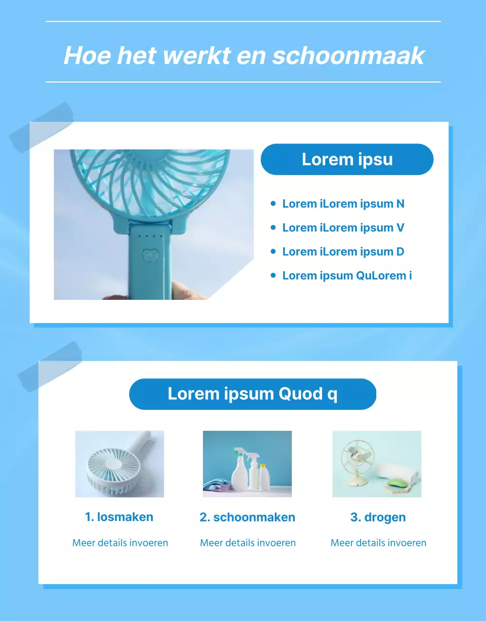 Eenvoudige waaier met lichtblauwe achtergrond uitgelegd