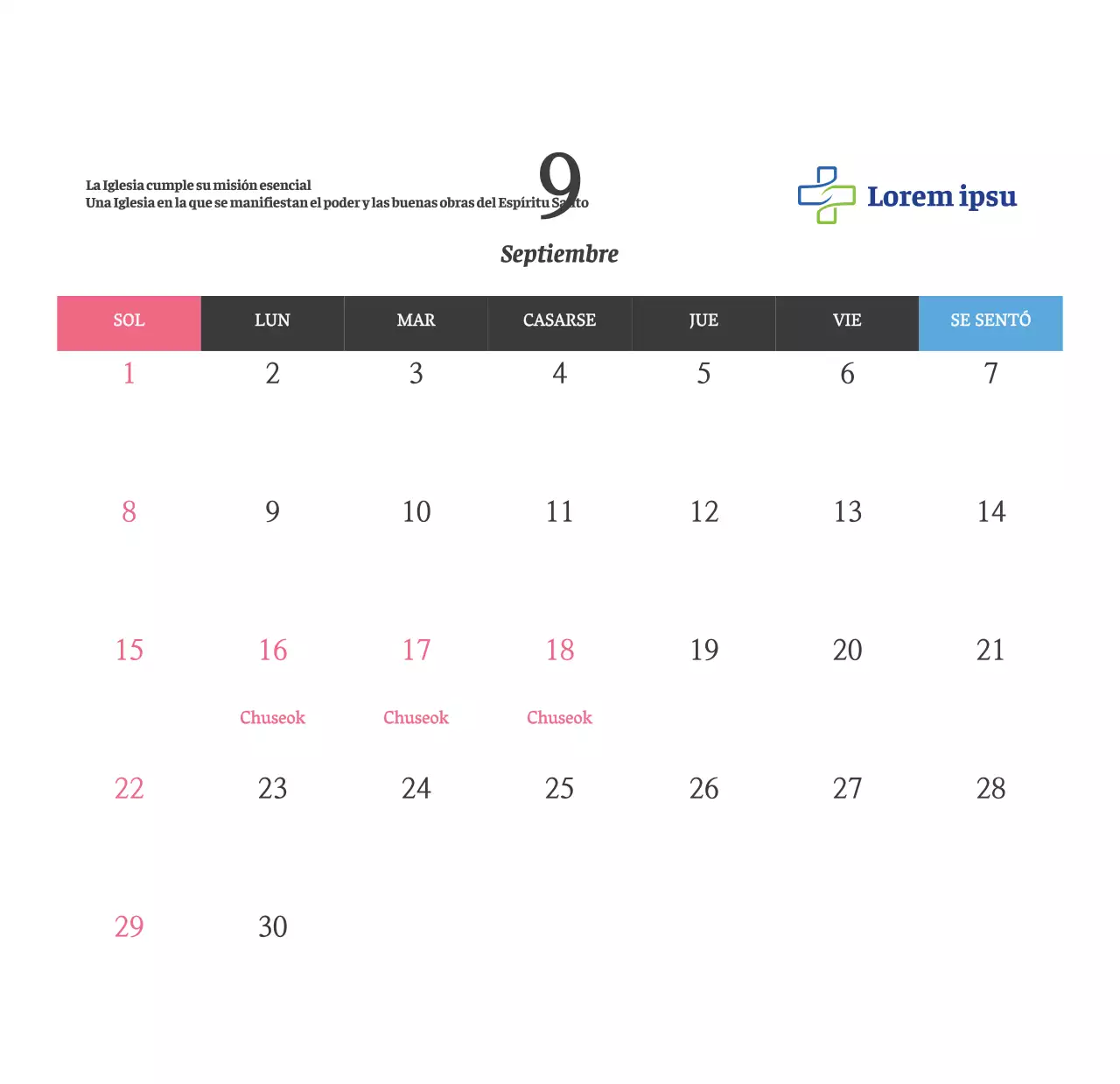 Calendario de escritorio de la iglesia con versículos bíblicos sencillos