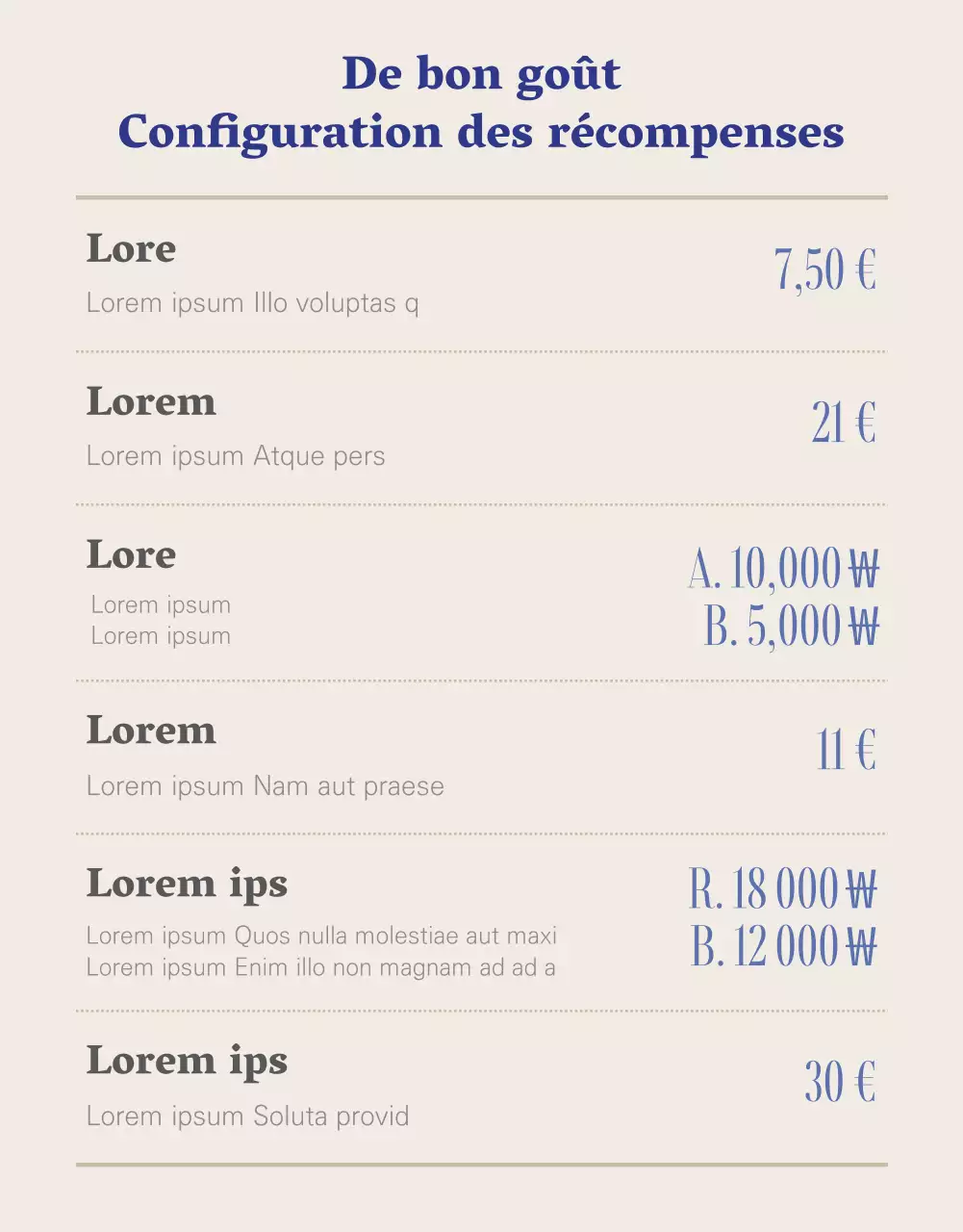 Financement discret de baguettes en marine et beige