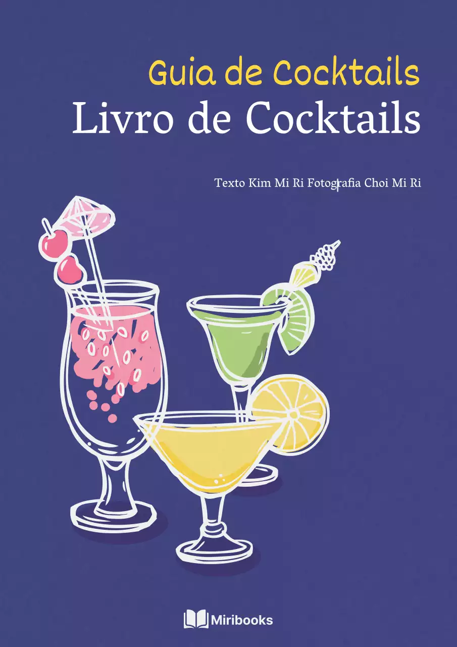 Livro de cocktails desenhado à mão com fundo azul-marinho