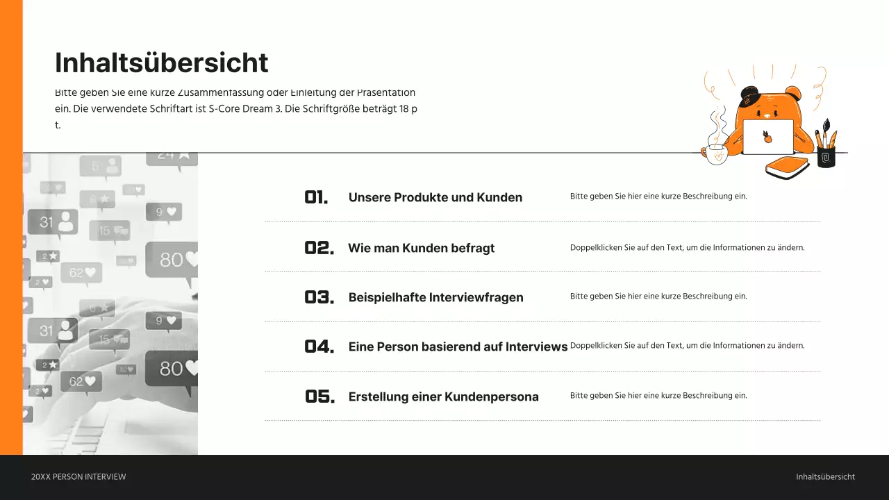 Präsentation eines Interviews mit einer Kundenperson in Orange