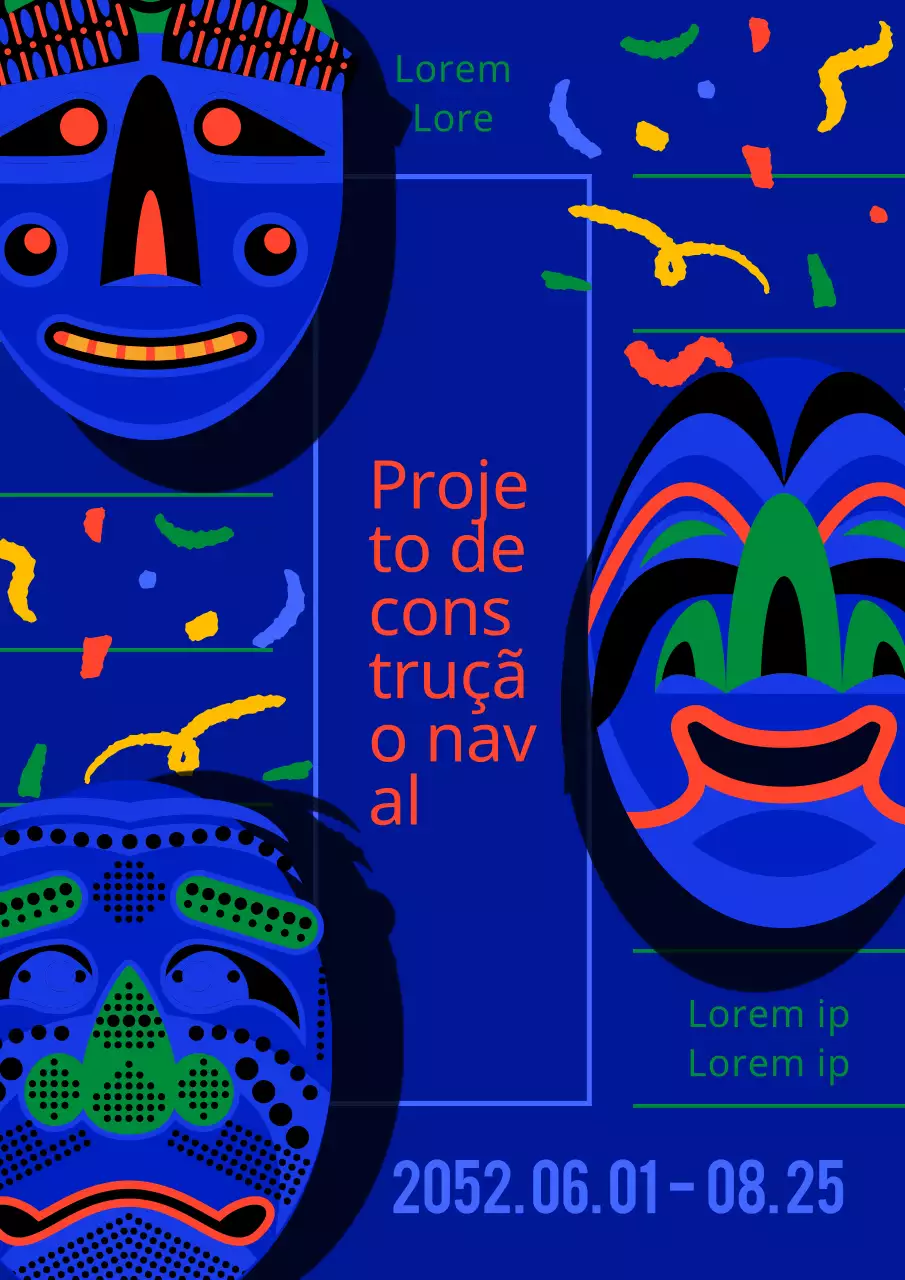 Uma exposição de desenhos tradicionais Hahoptal em azul e vermelho