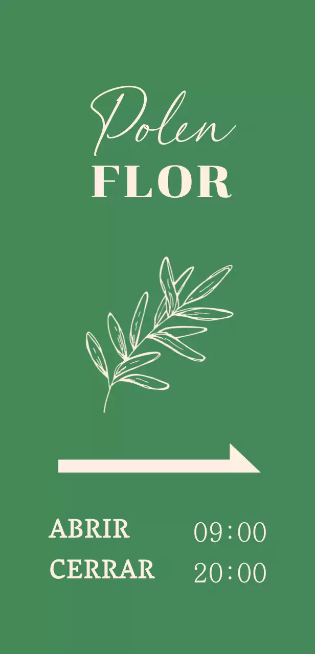 Letrero de floristería con ilustraciones botánicas sobre fondo verde