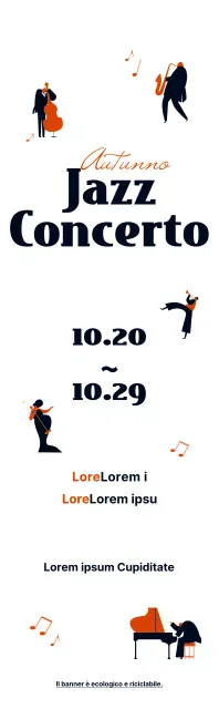 Informazioni sui concerti jazz in un simpatico stile illustrativo in nero e arancione