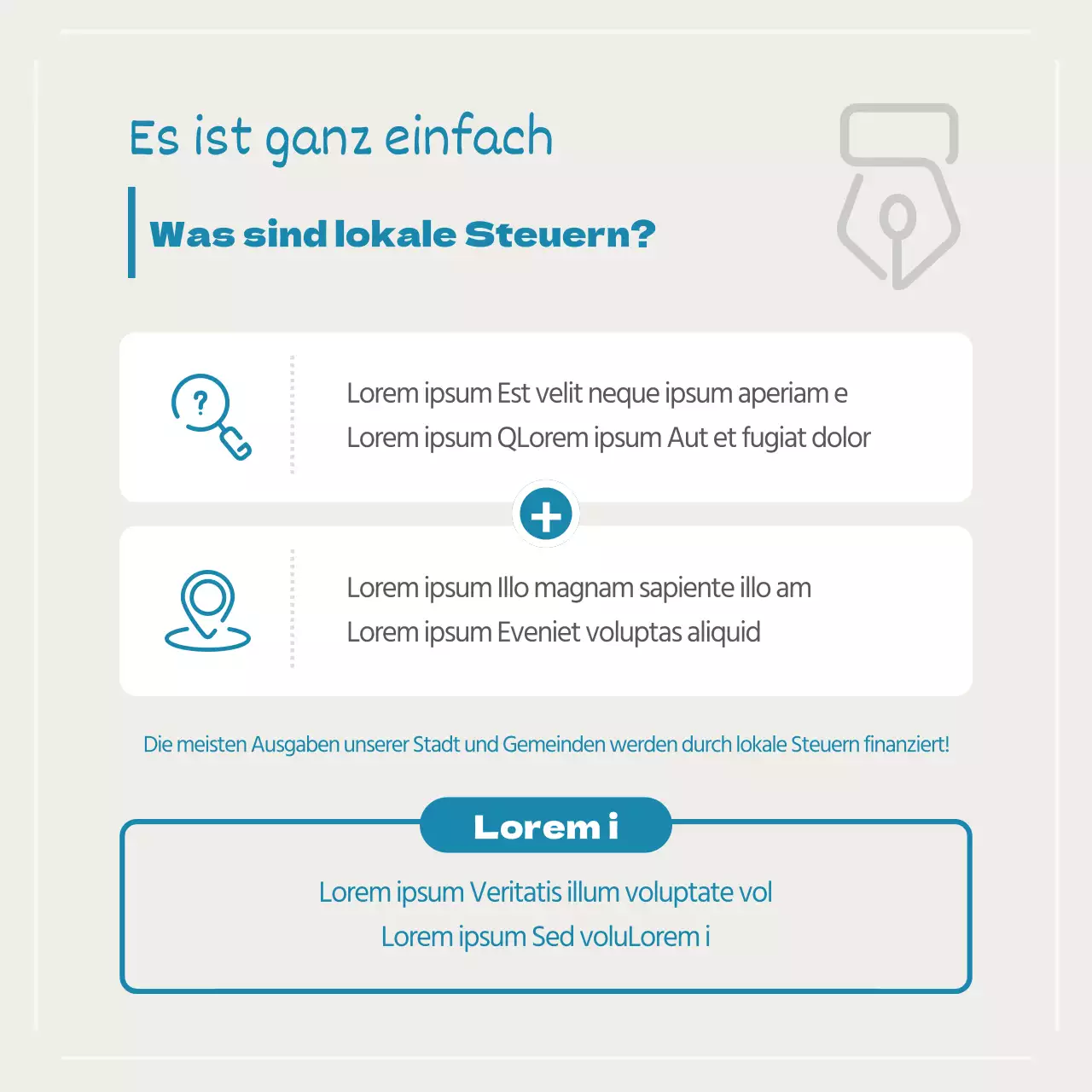 Werbung für eine einfache lokale Steuerberatungsfirma in Blau und Elfenbein