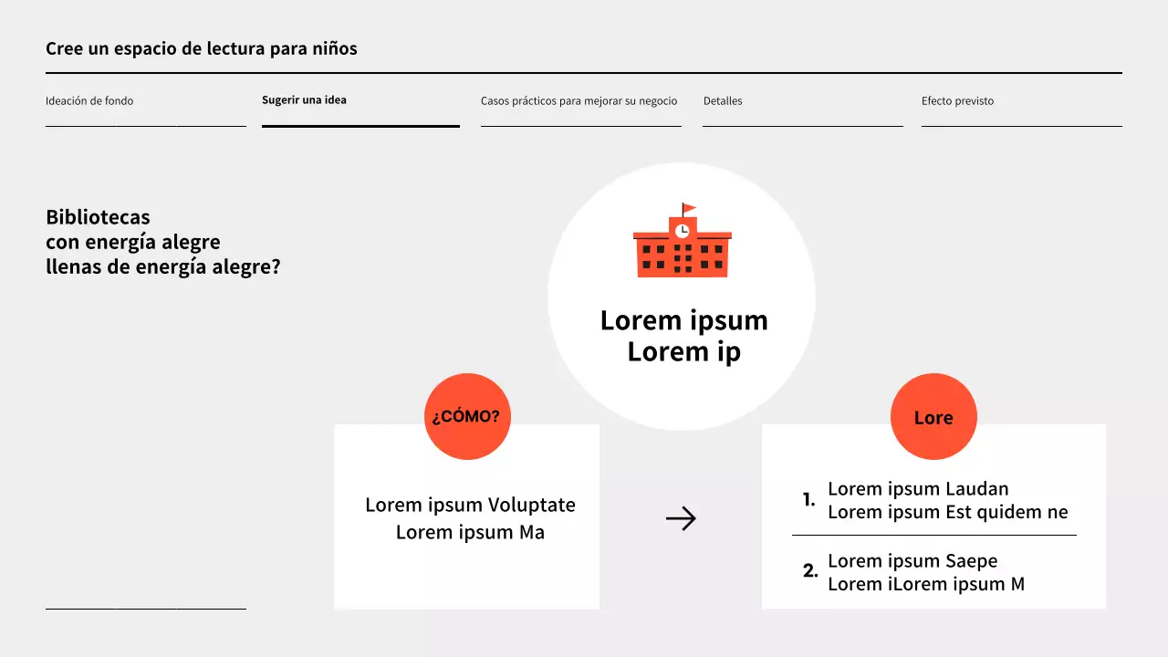 Propuesta de idea de revitalización de una biblioteca sencilla en naranja y gris